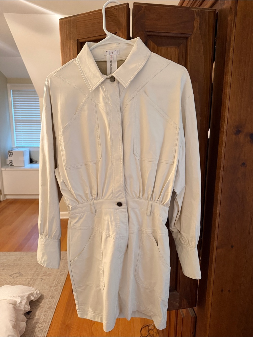 TCEC Cream Faux Leather with Drawn Waist Dress